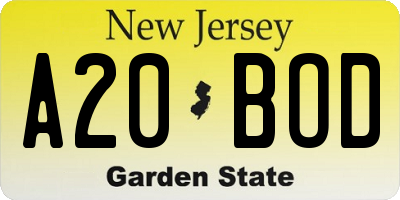 NJ license plate A20BOD