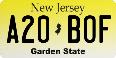 NJ license plate A20BOF
