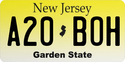 NJ license plate A20BOH