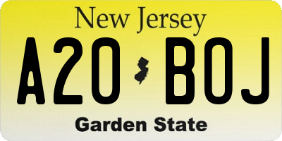 NJ license plate A20BOJ