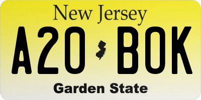 NJ license plate A20BOK