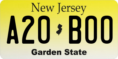 NJ license plate A20BOO