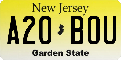 NJ license plate A20BOU