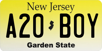 NJ license plate A20BOY