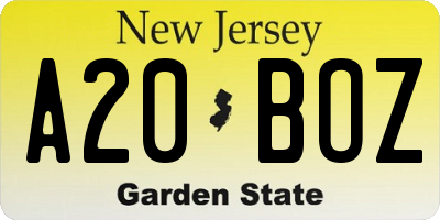 NJ license plate A20BOZ