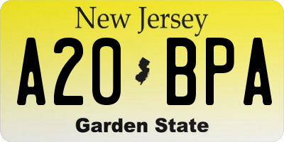 NJ license plate A20BPA