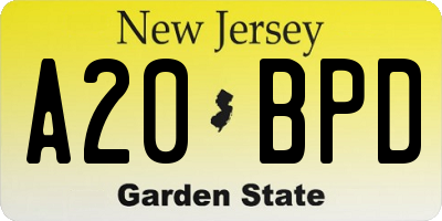 NJ license plate A20BPD