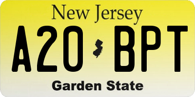 NJ license plate A20BPT