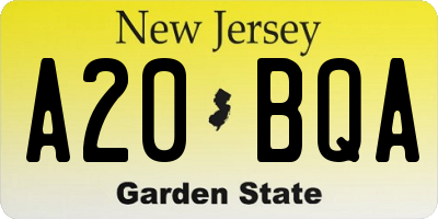 NJ license plate A20BQA