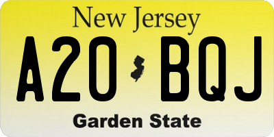 NJ license plate A20BQJ