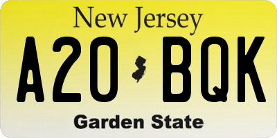 NJ license plate A20BQK