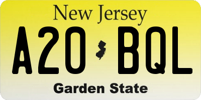 NJ license plate A20BQL