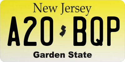 NJ license plate A20BQP