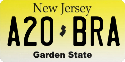 NJ license plate A20BRA
