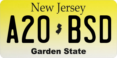NJ license plate A20BSD