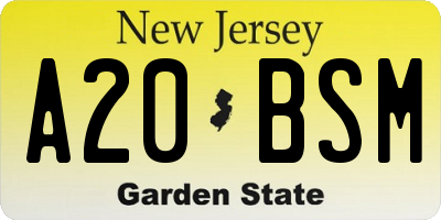 NJ license plate A20BSM