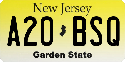 NJ license plate A20BSQ