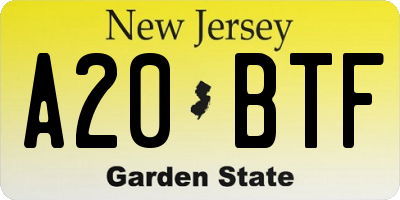 NJ license plate A20BTF