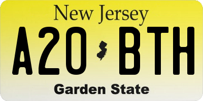 NJ license plate A20BTH
