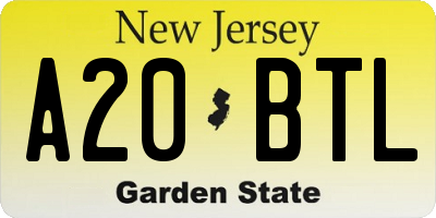 NJ license plate A20BTL