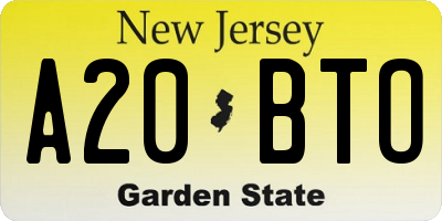 NJ license plate A20BTO