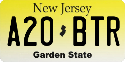 NJ license plate A20BTR