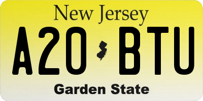 NJ license plate A20BTU