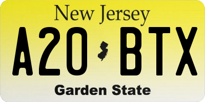 NJ license plate A20BTX