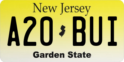NJ license plate A20BUI