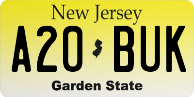 NJ license plate A20BUK