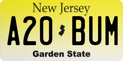 NJ license plate A20BUM