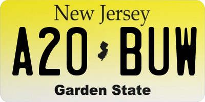 NJ license plate A20BUW