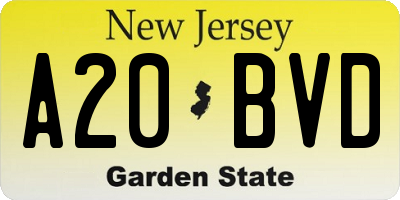 NJ license plate A20BVD