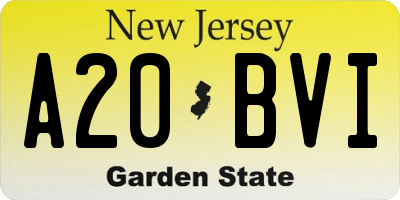 NJ license plate A20BVI
