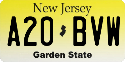 NJ license plate A20BVW