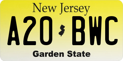 NJ license plate A20BWC