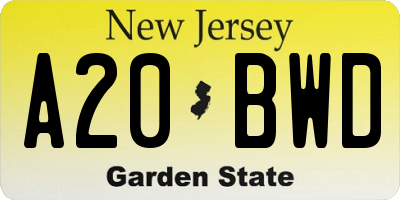 NJ license plate A20BWD