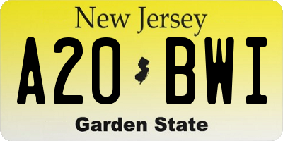 NJ license plate A20BWI
