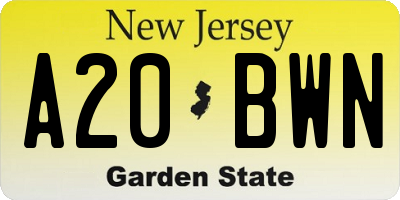 NJ license plate A20BWN