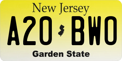 NJ license plate A20BWO