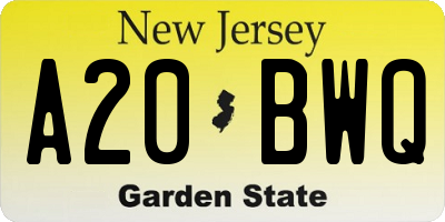 NJ license plate A20BWQ