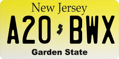 NJ license plate A20BWX