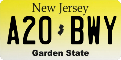 NJ license plate A20BWY