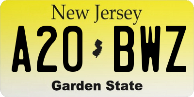 NJ license plate A20BWZ