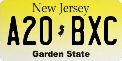 NJ license plate A20BXC