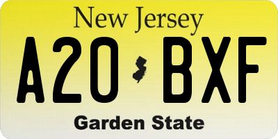 NJ license plate A20BXF