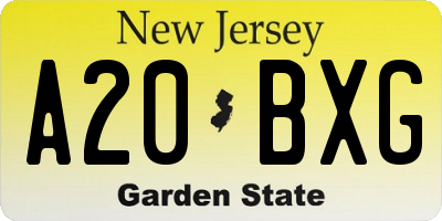NJ license plate A20BXG
