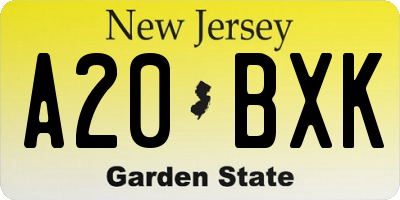 NJ license plate A20BXK