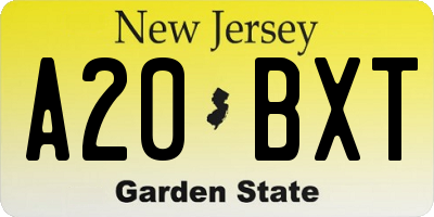 NJ license plate A20BXT