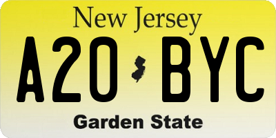 NJ license plate A20BYC